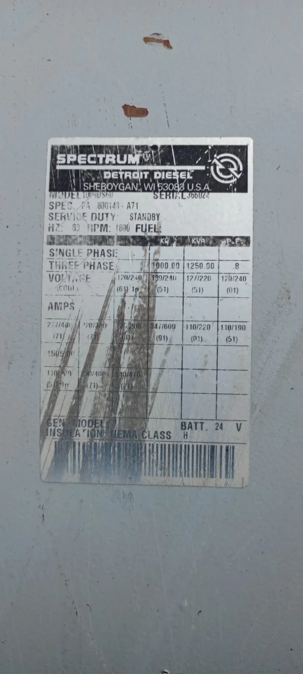 1000KW Spectrum Detroit Diesel Generator 277/480 3 Phase - Image 7