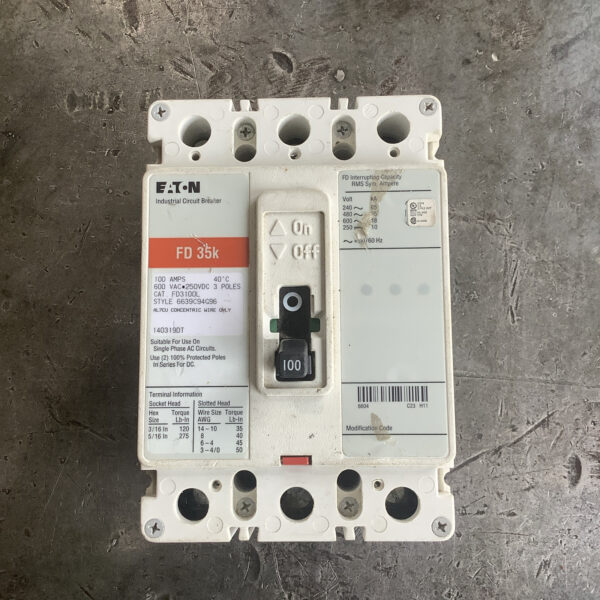 Eaton Circuit Breaker FD3100L 600 Vac 100 Amps 3 Pole