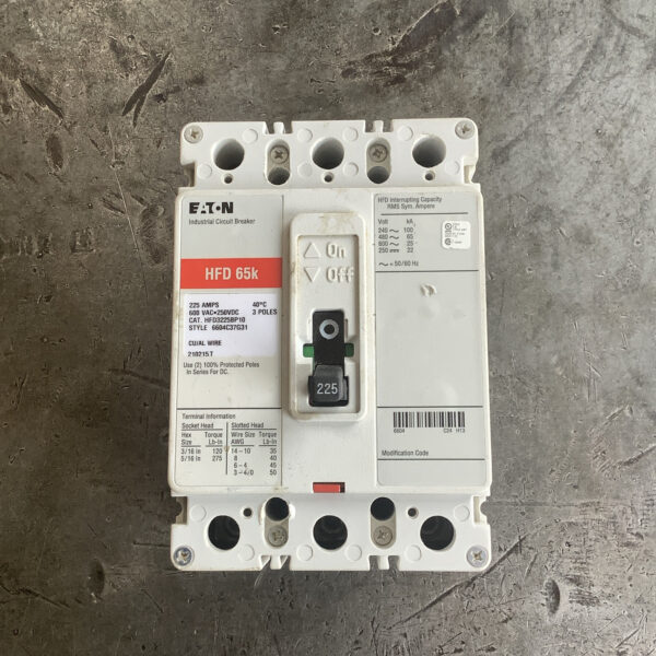 Eaton Circuit Breaker HFD3225BP10 600 Vac 225 Amps 3 Pole